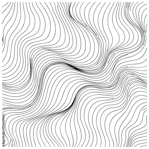 Abstract artistic black and white background with wave lines, modern linear pattern for digital design.