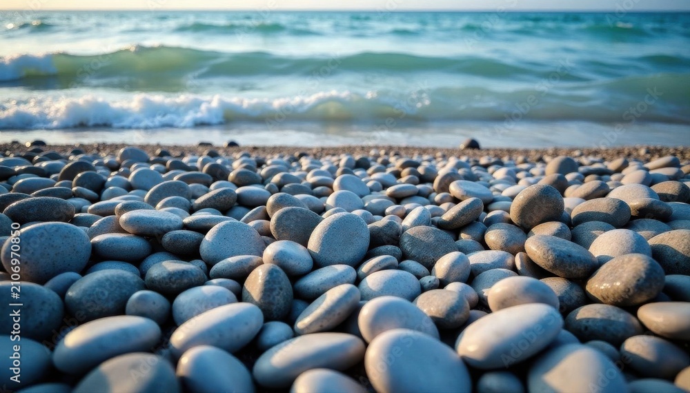 Obraz premium Smooth, gray-toned pebbles, Lake Superior beach texture, texture, serene, summer