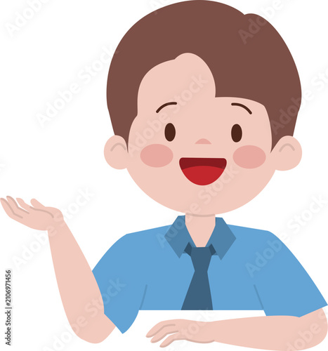 Cute School Boy Presenting and Pointing Hand Vector Illustration, Student Character Showing Gesture SVG