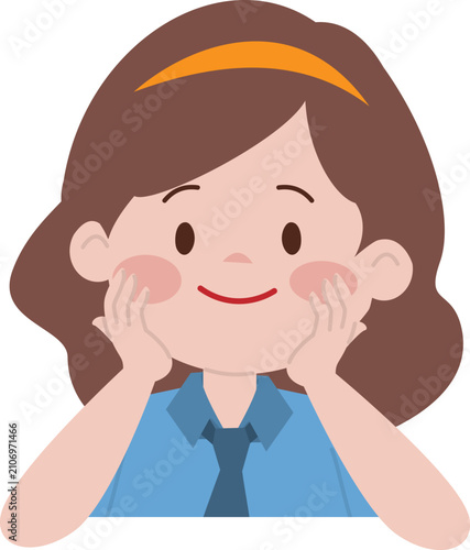 Cute Happy School Girl Resting Head on Hands Vector Illustration, Smiling Student Character SVG