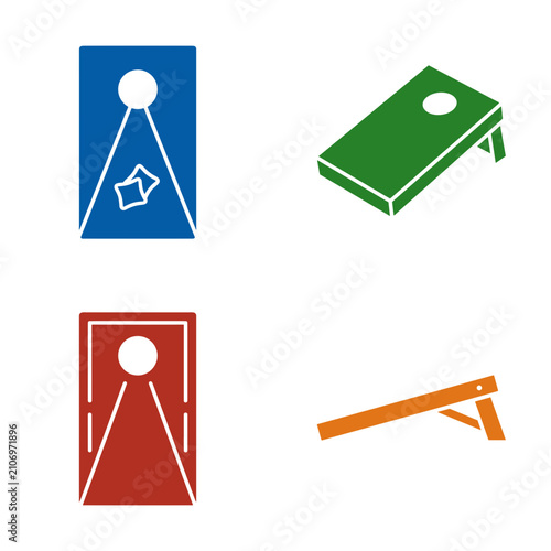 Cornhole boards and bean bag toss game icons set