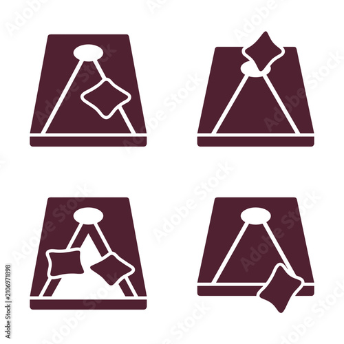 Cornhole game board icons with bean bags in different positions