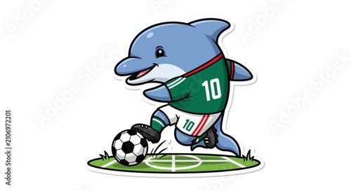Cute Dolphin Soccer Player Mascot Wearing Mexico Jersey Cartoon