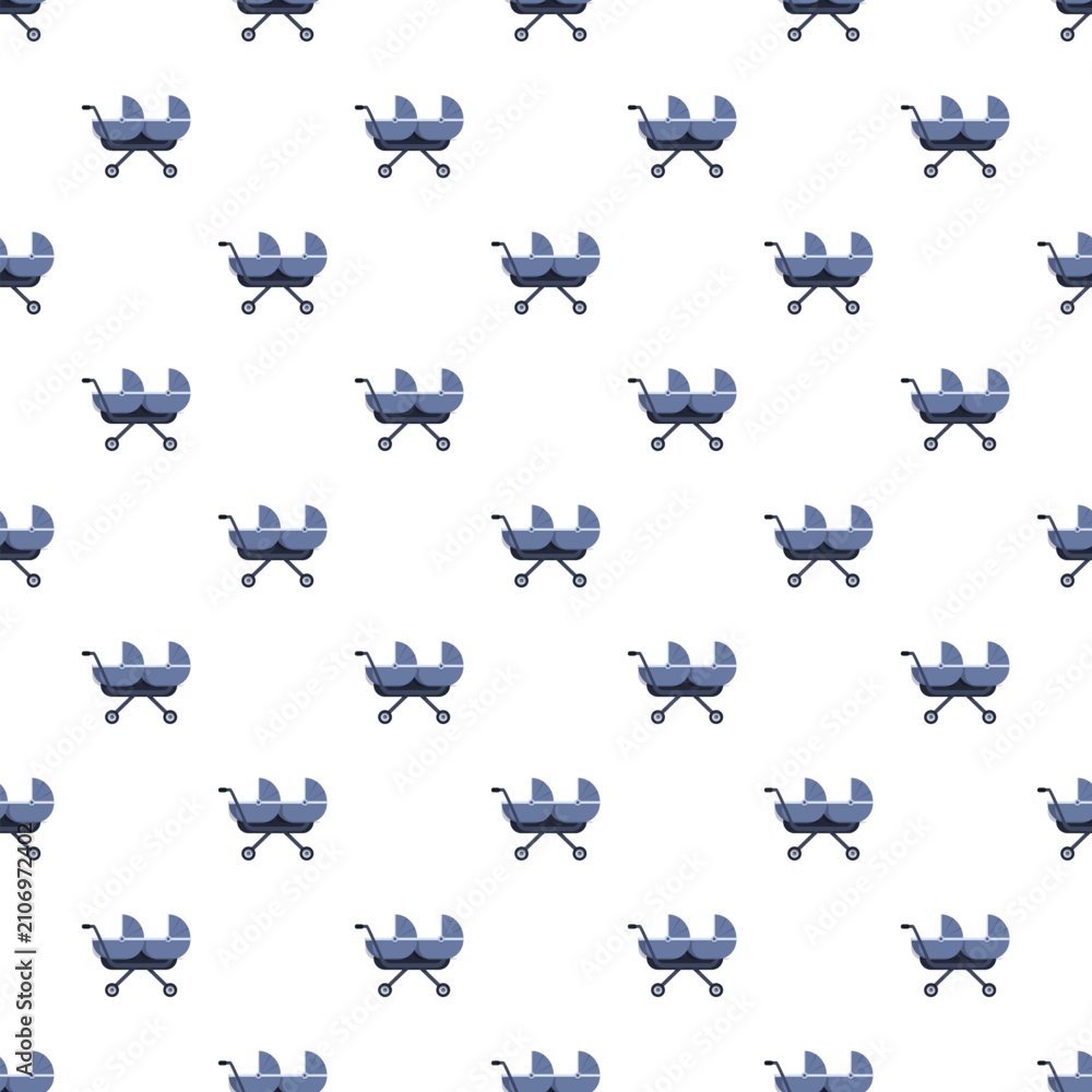 Fototapeta premium Seamless pattern featuring cute twin strollers on a white background
