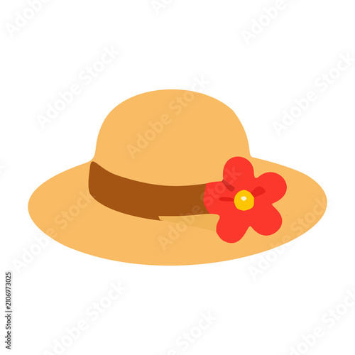 Φωτογραφία Summer Straw Hat with Red Flower Flat Beach Vacation Icon