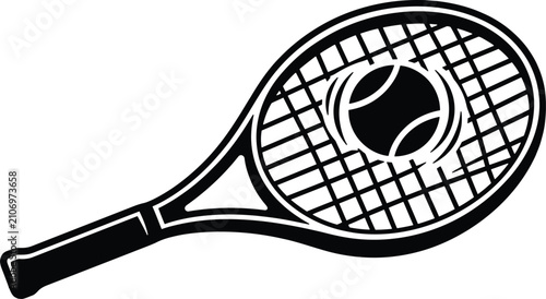 Foto Tennis racket and ball silhouette icon for sports branding and fitness web