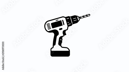 Photos Minimalist black and white cordless power drill icon for construction, home impr