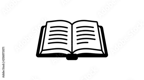 Simple Black and White Line Art Illustration of an Open Book for Education and Reading Concepts