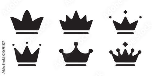 Canvas Print Collection of six black royal crown icons simple design vector art