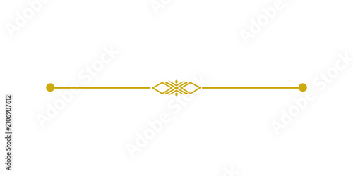 Elegant golden decorative line divider with ornate geometric design and end dots, isolated on transparent background