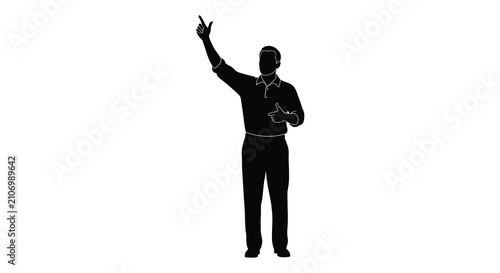 Obraz na płótnie Silhouette of a man raising one hand and giving a thumbs up against a white back