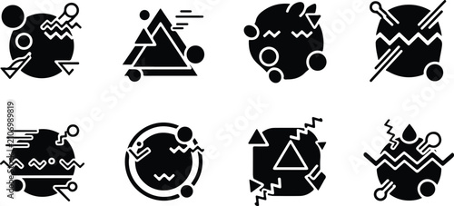 Fotografie Set of eight minimalist icons depicting various natural disaster and weather phe