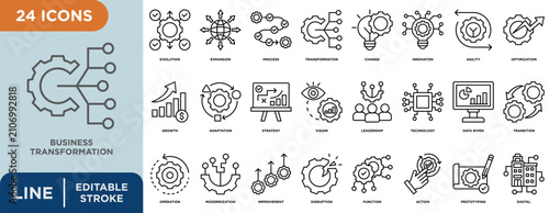 Bild auf Leinwand Business transformation  line icon set with editable stroke for evolution, expan