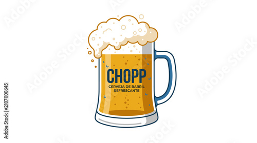 Frothy Beer Mug Illustration: A vibrant illustration depicts a generous mug overflowing with golden beer and a thick head of frothy foam, perfect for any beverage-related design.