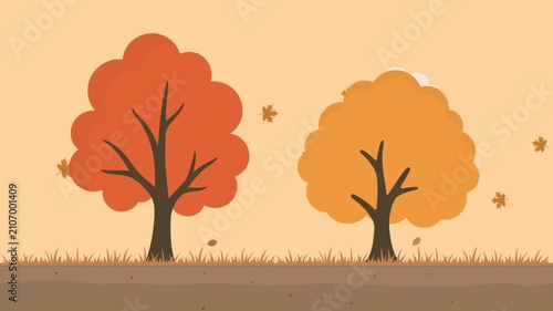 autumn forest scene animation with brown fall leaves in wind