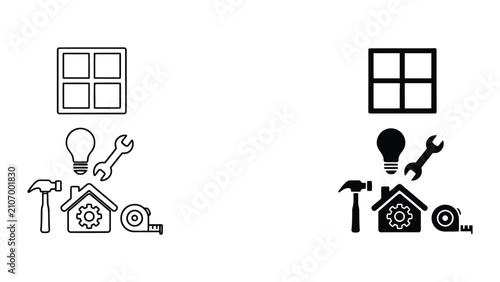 Home renovation and repair service icons with lightbulb in vector