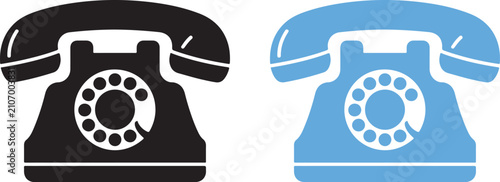 Cuadro en lienzo Two vintage rotary dial telephones one black one blue isolated on white backgrou