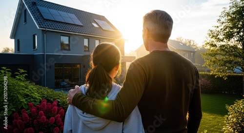 Couple standing in front of house.