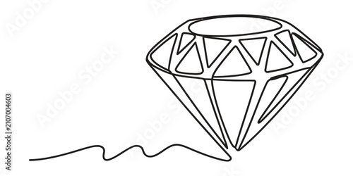 Continuous single line drawing of a shiny diamond gemstone