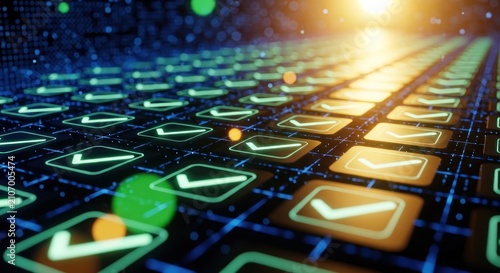 Emails on a futuristic computer keyboard.