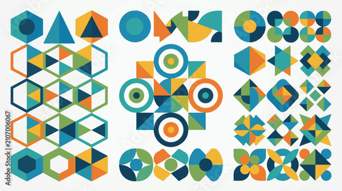 Vibrant geometric shapes arranged in a clean modern pattern
