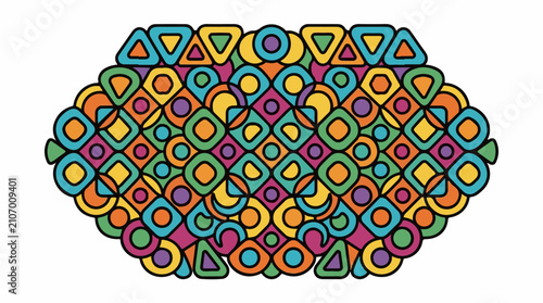 Vibrant abstract pattern of rounded geometric shapes in multiple colors
