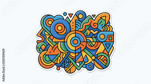 Vibrant abstract pattern with geometric shapes and flowing lines