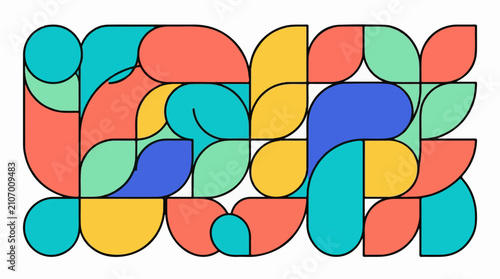 Vibrant abstract pattern with rounded shapes and bold colors