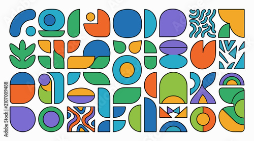 Vibrant abstract shapes and forms in a playful arrangement