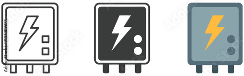Electrical panel icon vector illustration representing circuit breaker cabinet, power distribution, electrical control system, and utility equipment vector designs