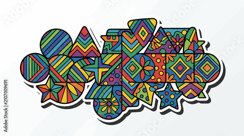 Vibrant abstract mosaic of colorful geometric shapes and patterns