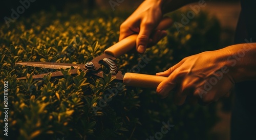 Hands chopping wood with axe outdoors.