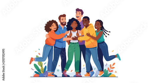 Best friends illustration depicting best friends flat illustration of a diverse group of people hugging together