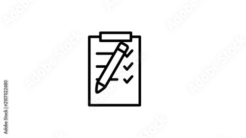 Checklist report document animated icon. List plan, survey, review, quality, inquiry, evaluation, selection, form, questionnaire, goal, agenda, schedule, verify, test, note. Video with alpha channel