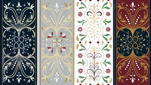 Fotografie Floral ornament collection featuring four art nouveau style decorative patterns