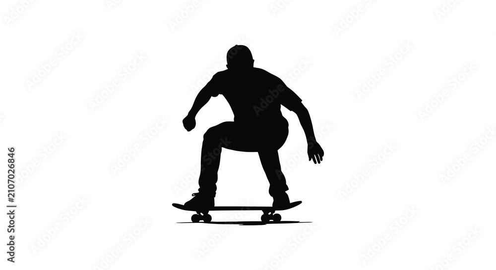 Fototapeta premium Skateboarder Silhouette Against White Background Dynamic Action Pose