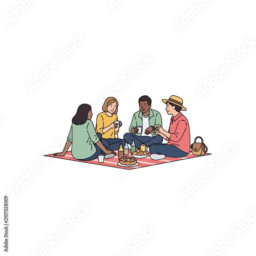 Canvas Print Group of friends enjoying a picnic outdoors together.