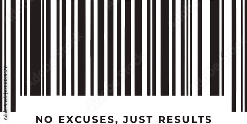 фотографія No Excuses Just Results Motivational Fitness Barcode Typography Design