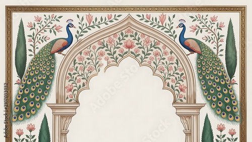 Vector Illustration of a Mughal Wedding Card Design