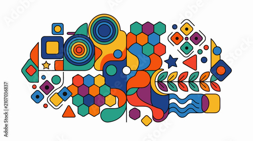 Vibrant abstract composition of geometric shapes and organic forms (2)