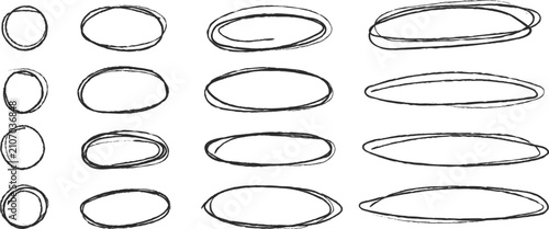 Quadro su tela Hand drawn ballpoint pen circles ovals,
