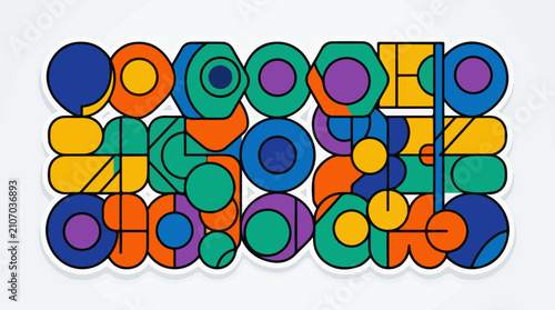 Vibrant abstract composition of geometric shapes in primary and secondary colors