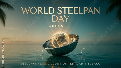 World steelpan day poster with steelpan instrument