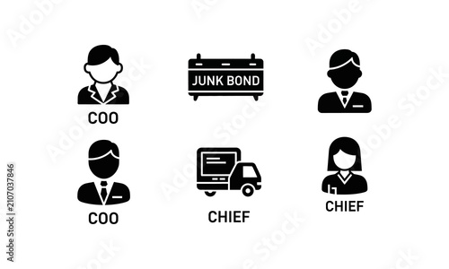 Black business management icons set.