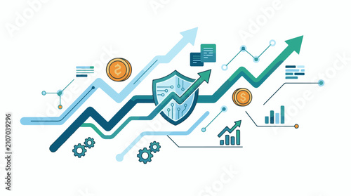 Upward financial trends with secure growth and data visualization