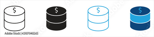 Stacked Database or Coin Cylinder Solid Black Silhouette Icon Vector Illustration