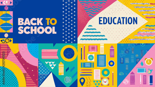 Geometric pattern with education and back to school text a vibrant vector illustration abstract academic arrangement art