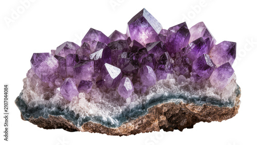 Konstfotografi Isolated sparkling natural purple amethyst crystal formation, raw geode rock mineral specimen
