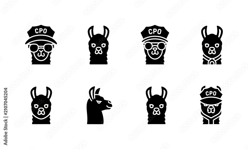 Fototapeta premium CPO llama and alpaca executive animal icons.