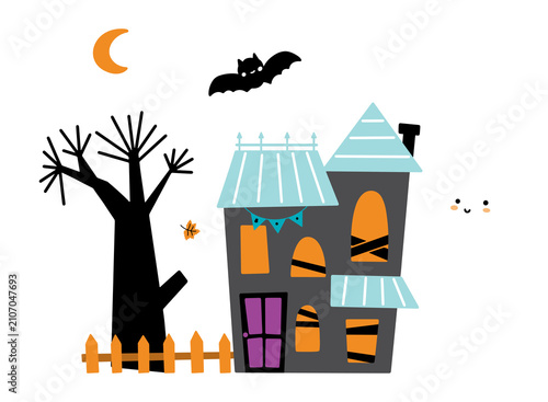 halloween house and bats